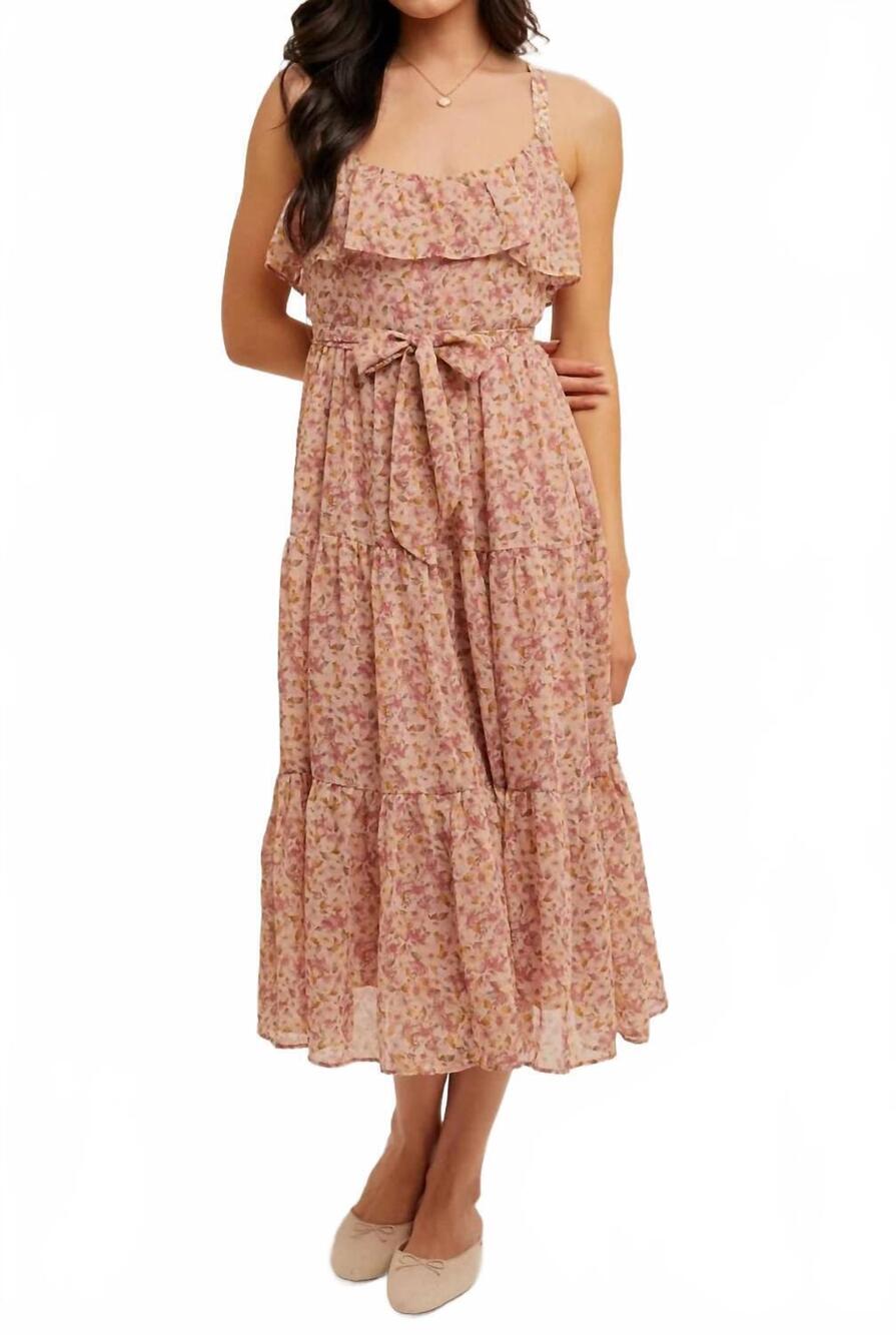 NEW HEM & THREAD floral ruffle midi dress in mauve